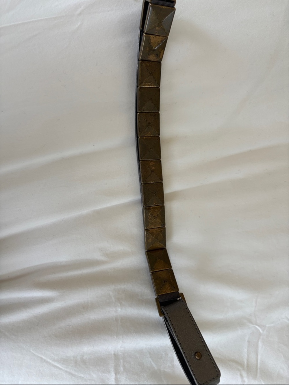 Studded Pyramid Leather Belt in Antiqued Brass